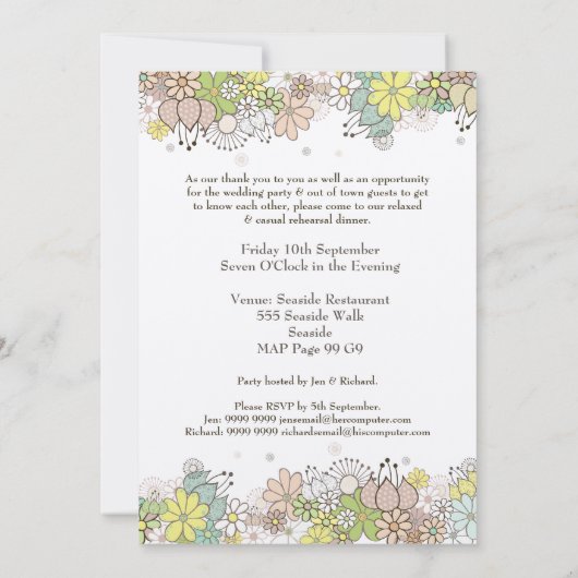 Neutrale Blume Probe Dinner DIY Custom Einladung (Rückseite)
