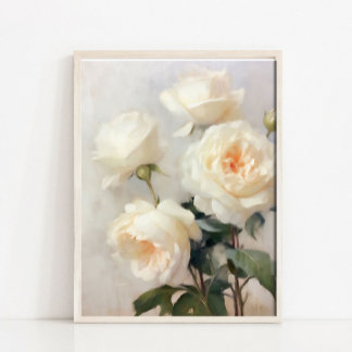 Neutrale Blumen-Ölgemälde, Vintage-Rosen-Druck,  Poster
