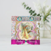 NEUTRALE BLUMENSTORK BABY DUSCHE MIT GEMSTONES EINLADUNG (Stehend Vorderseite)