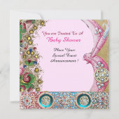 NEUTRALE BLUMENSTORK BABY DUSCHE MIT GEMSTONES EINLADUNG (Rückseite)