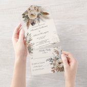 Neutrale Bohemische Blume und Federn All In One Einladung (Abreißen)