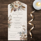 Neutrale Bohemische Blume und Federn All In One Einladung