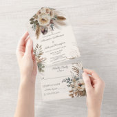 Neutrale Bohemische Blume und Federn All In One Einladung (Abreißen)