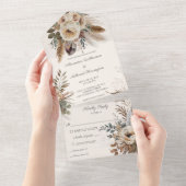 Neutrale Bohemische Blume und Federn All In One Einladung (Abreißen)