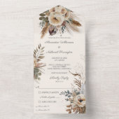 Neutrale Bohemische Blume und Federn All In One Einladung (Innen Boden)