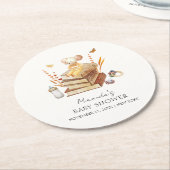 Neutrale Boho Book Mouse Babydusche Runder Pappuntersetzer (Angewinkelt)