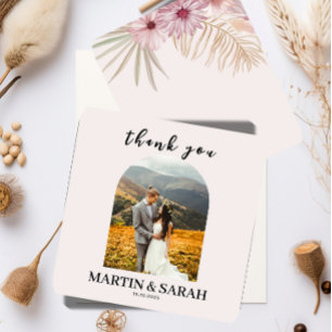Neutrale Boho-Botanische Hochzeit Danke Karte 