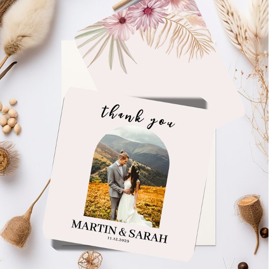 Neutrale Boho-Botanische Hochzeit Danke Karte 