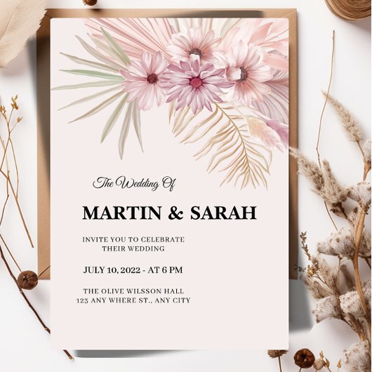 Neutrale Boho-Botanische Hochzeitseinladung 