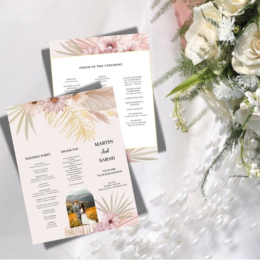 Neutrale Boho-Botanische Hochzeitsprogrammkarte