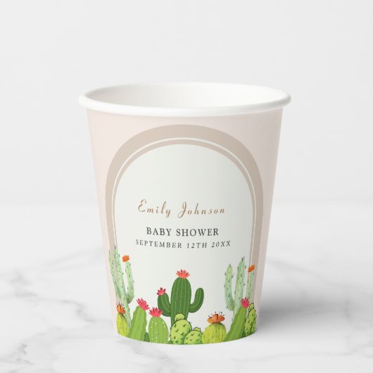 Neutrale Boho Cactus Arch Baby Shower Pappbecher (Vorderseite)