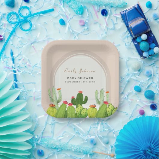 Neutrale Boho Cactus Arch Baby Shower Pappteller (Party)