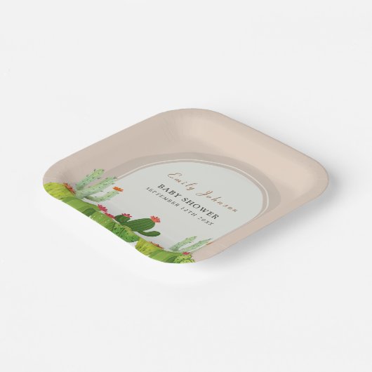Neutrale Boho Cactus Arch Baby Shower Pappteller (Gewinkelt)