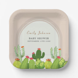 Neutrale Boho Cactus Arch Baby Shower Pappteller