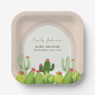 Neutrale Boho Cactus Arch Baby Shower Pappteller