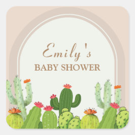 Neutrale Boho Cactus Arch Baby Shower Quadratischer Aufkleber