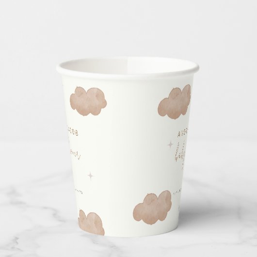 Neutrale Boho Clouds Stars Babydusche Pappbecher (Links)