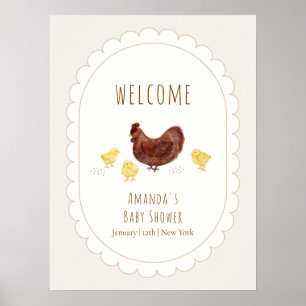 Neutrale Boho-Farm-Hühner-Baby-Party-Willkommen  Poster