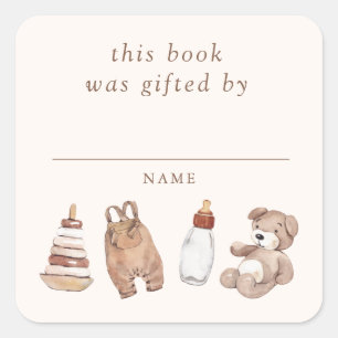 Neutrale Boho-Kinderzimmer-Baby-Shower-Buch-Gesche Quadratischer Aufkleber