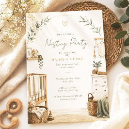 Neutrale Boho Nesting Party Babyparty Einladung