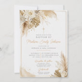 Neutrale Boho-Pampasgras-Taufe Einladung (Vorderseite)