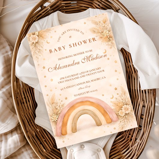 Neutrale Boho-Regenbogen-Baby-Party Einladung