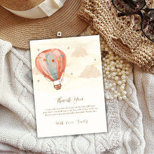 Neutrale Boho Vintage Heißluftballon-Baby-Party Dankeskarte