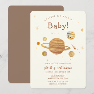 Neutrale Boho-Weltraum-Sonnensystem-Baby-Party Einladung