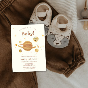Neutrale Boho-Weltraum-Sonnensystem-Baby-Party  Einladung