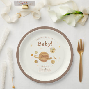 Neutrale Boho Weltraum Sonnensystem Babyparty Pappteller