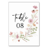 Neutrale Boho Wildblumen Blumenhochzeit Tischnummer (Rückseite)