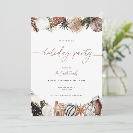 Neutrale Boho Winterfeier Einladung (Stehend Vorderseite)