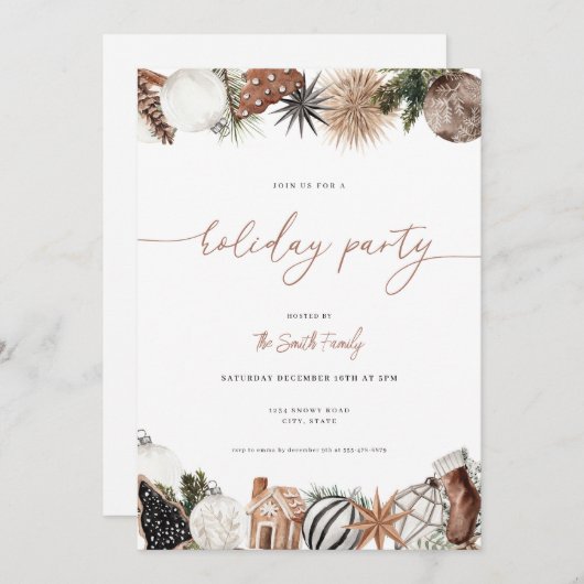 Neutrale Boho Winterfeier Einladung (Vorne/Hinten)