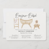 Neutrale Bonjour Bebe Baby Dusche Einladung (Vorderseite)