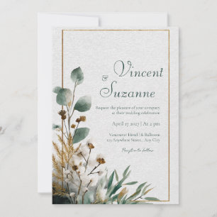 Neutrale Botanische Baumwolle und Leaf-Hochzeit Einladung