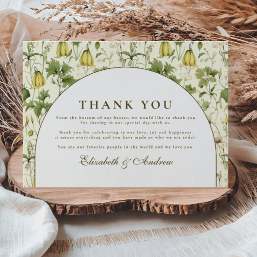Neutrale botanische Gartenhochzeit mit Torbogen Dankeskarte