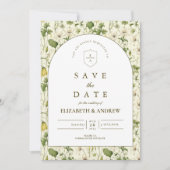 Neutrale botanische Gartenhochzeit mit Torbogen Save The Date (Vorderseite)