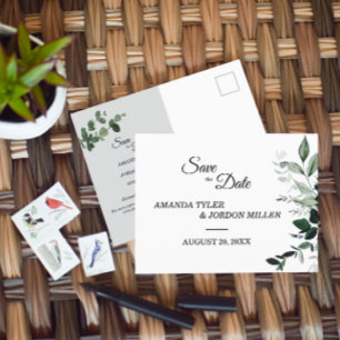 Neutrale botanische Hochzeit Sichern Sie das Datum Ankündigungspostkarte