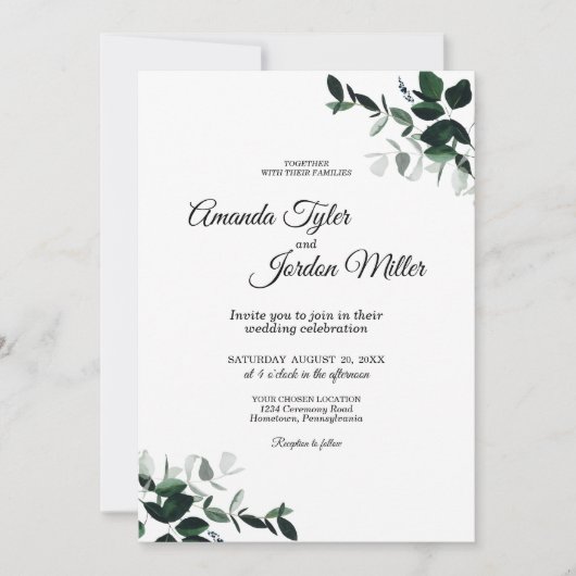 Neutrale botanische Hochzeitserklärung Einladung (Vorderseite)