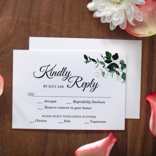 Neutrale Botanische Remissionskarte mit Essenswahl RSVP Karte