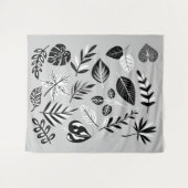 Neutrale botanische Schwarz-Weiß-Blätter - Grau Wandteppich (Vorderseite (Horizontal))