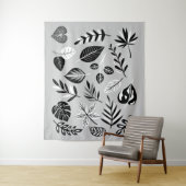 Neutrale botanische Schwarz-Weiß-Blätter - Grau Wandteppich (Beispiel)