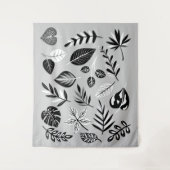 Neutrale botanische Schwarz-Weiß-Blätter - Grau Wandteppich (Vorderseite)