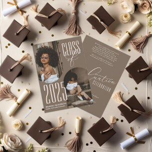 Neutrale braune Abschlussfeier mit gebogenen Fotos Einladung