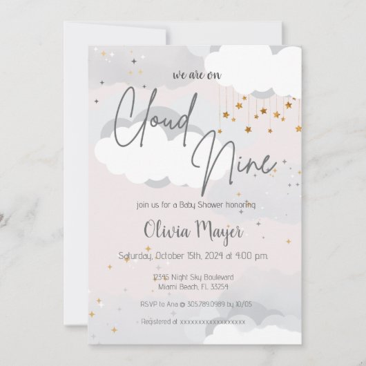 Neutrale Cloud Nine Watercolor Baby Shower Einladung (Vorderseite)
