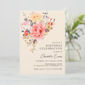 Neutrale Creme Rustikale Blüte jedes Alters Erwach Einladung (Stehend Vorderseite)