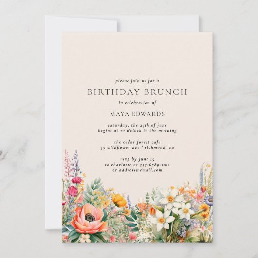 Neutrale Creme Rustikale Flora | Boho Birthday Bru Einladung (Vorderseite)