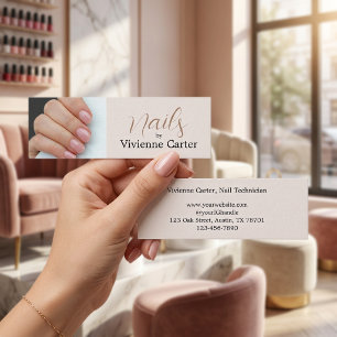 Neutrale Creme-Tan-Schrift-Foto-Nagelsalon Mini Visitenkarte