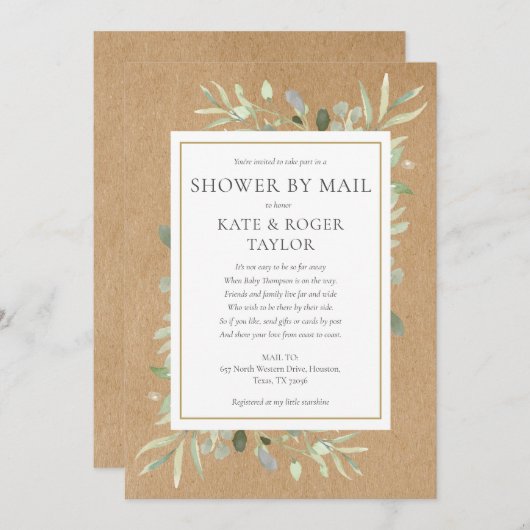 Neutrale Dusche für rustikale Grünpflanzen Einladung (Vorne/Hinten)