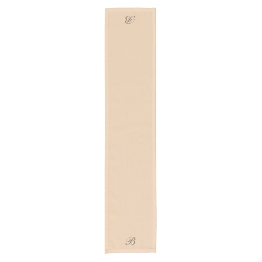 Neutrale Ecru Beige mit Monogram Initial Kurzer Tischläufer (Vorderseite)